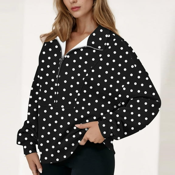 Womens Tops Long Sleeve Printed Blouse Sweatshirt Pockets Hoodied Coat,Blouse for Women Black S
