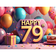 thumbnail image 4 of Happy 79th Birthday Celebration Banner Colorful Balloons Cake Confetti Backdrop Party Supplies Decorations Photography Props Background Birthday Party, 4 of 7