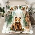 thumbnail image 2 of Manfei Cartoon Bear Queen Sheet Sets for Girls, Watercolor Jungle Wildlife Flat Sheet, Green Pine Tree Queen Fitted Sheet, Super Cozy Room Decor 4-Piece, 2 of 7