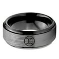thumbnail image 2 of Tungsten Horoscope Gemini Band Ring 8mm Men Women Comfort Fit Black Step Bevel Edge Brushed Gray Polished Size 6, 2 of 4