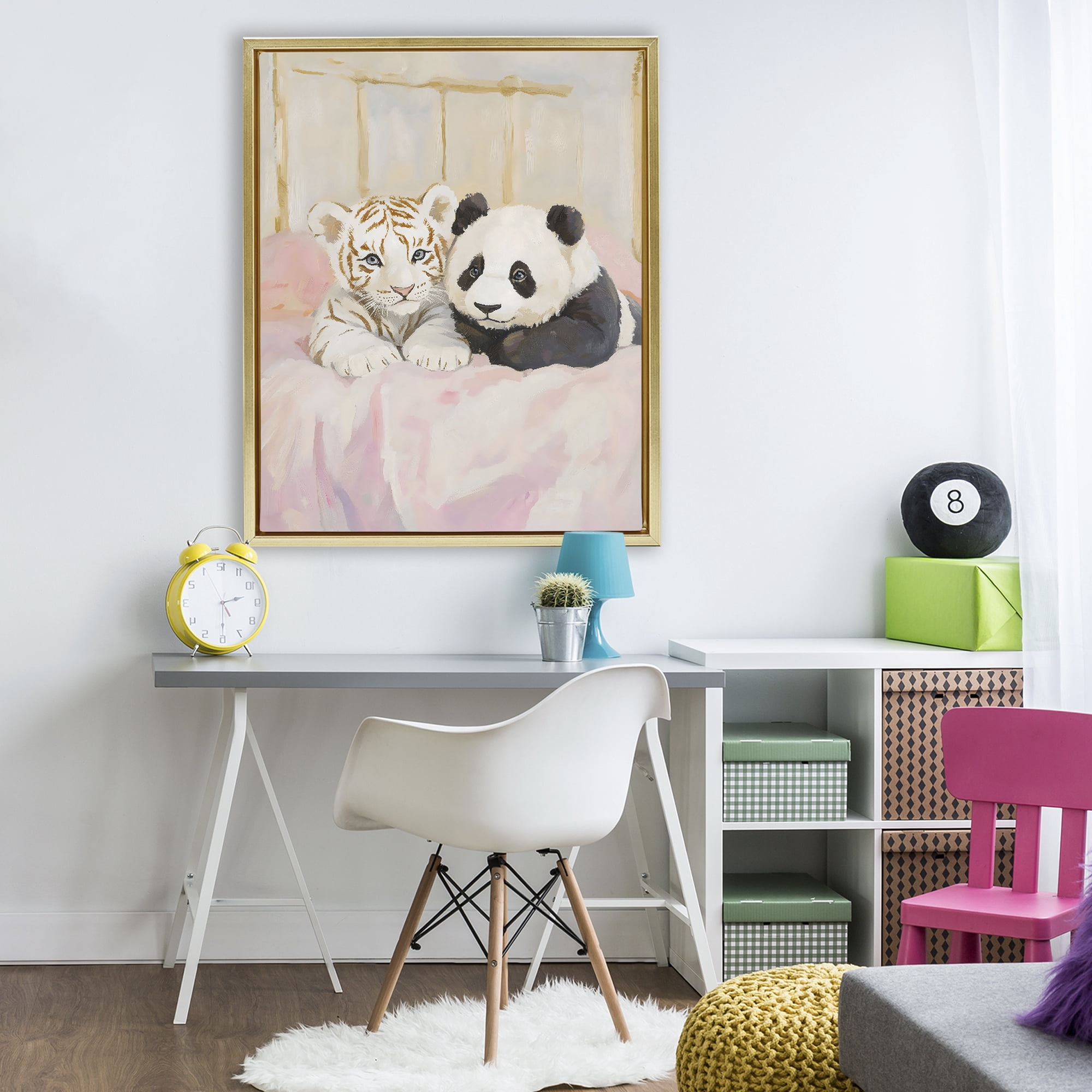 Stupell Industries Baby Panda & Tiger Cuddles Gold Framed Floater Canvas Wall Art, design by The Prints Vibe