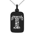 thumbnail image 1 of Stainless Steel Letter T Initial Dotted Monogram Engraved Small Rectangle Dog Tag Charm Pendant Necklace, 1 of 1
