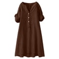 thumbnail image 5 of QUNYINEY Faux Cotton Linen Women's Dresses Summer Casual Short Sleeve Midi A Line Dress Loose Fit Vacation Solid with Pockets V Neck Dresses, 5 of 6