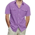 thumbnail image 2 of UVEASISHA Prime Sales Mens Hawaiian Linen Shirts Big and Tall Casual Short Sleeve Button Down Shirt Solid Color Regular Fit Beach Vacation Shirts with Pockets Purple 5XL, 2 of 9