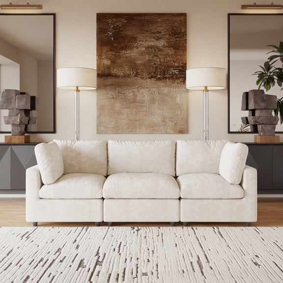 bokifol 3-Seater Cloud Sofa,100.5"Modular Sectional Couch,Modern Deep Seat Sofa for Living Room,Comfy Double Layer Upholstered Seat Cushion,Breathable Chenille Fabric,Beige