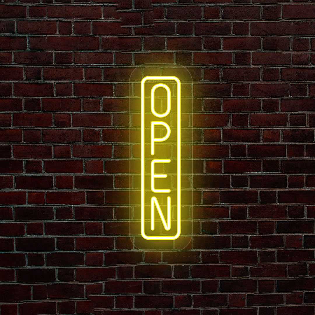 Vertical Open Neon Sign (yellow, 11.5"(W)x34.5"(H))