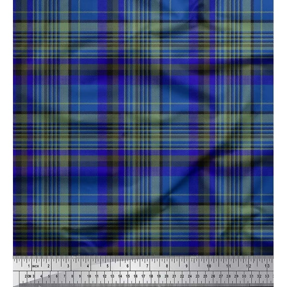 Soimoi Cotton Duck Fabric Plaid Check Printed Fabric 1 Yard 42 Inch Wide