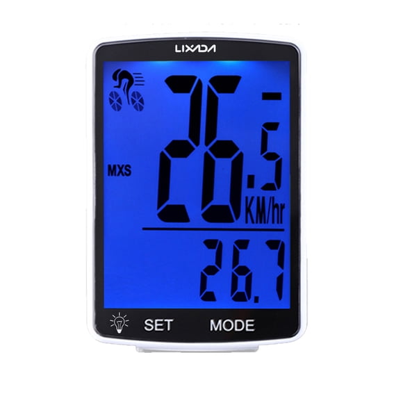 Lixada LIXADA Wireless Bike Computer Multi Functional LCD Screen Computer Mountain Bike Speedometer IPX6 Waterproof Cycling Measurable Stopwatch Cycling Accessories White Shell Blue Backlight