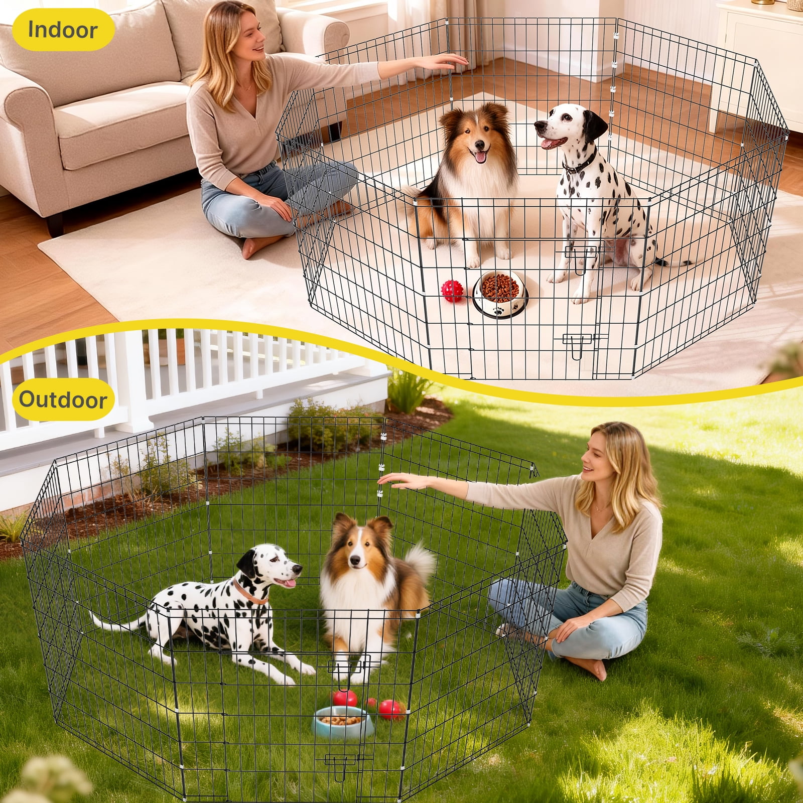 ZephyPaws Foldable Dog Playpen Pet Fence for Yard 36in Dog Pens for Inside,8 Panels Puppy Playpen
