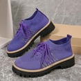 thumbnail image 4 of Knit Oxford Shoes for Women Lace up Breathable Mesh Solid Color Classic Lug Sole Low Heel Elastic Slip on Dress Shoes Purple Size 7.5, 4 of 8