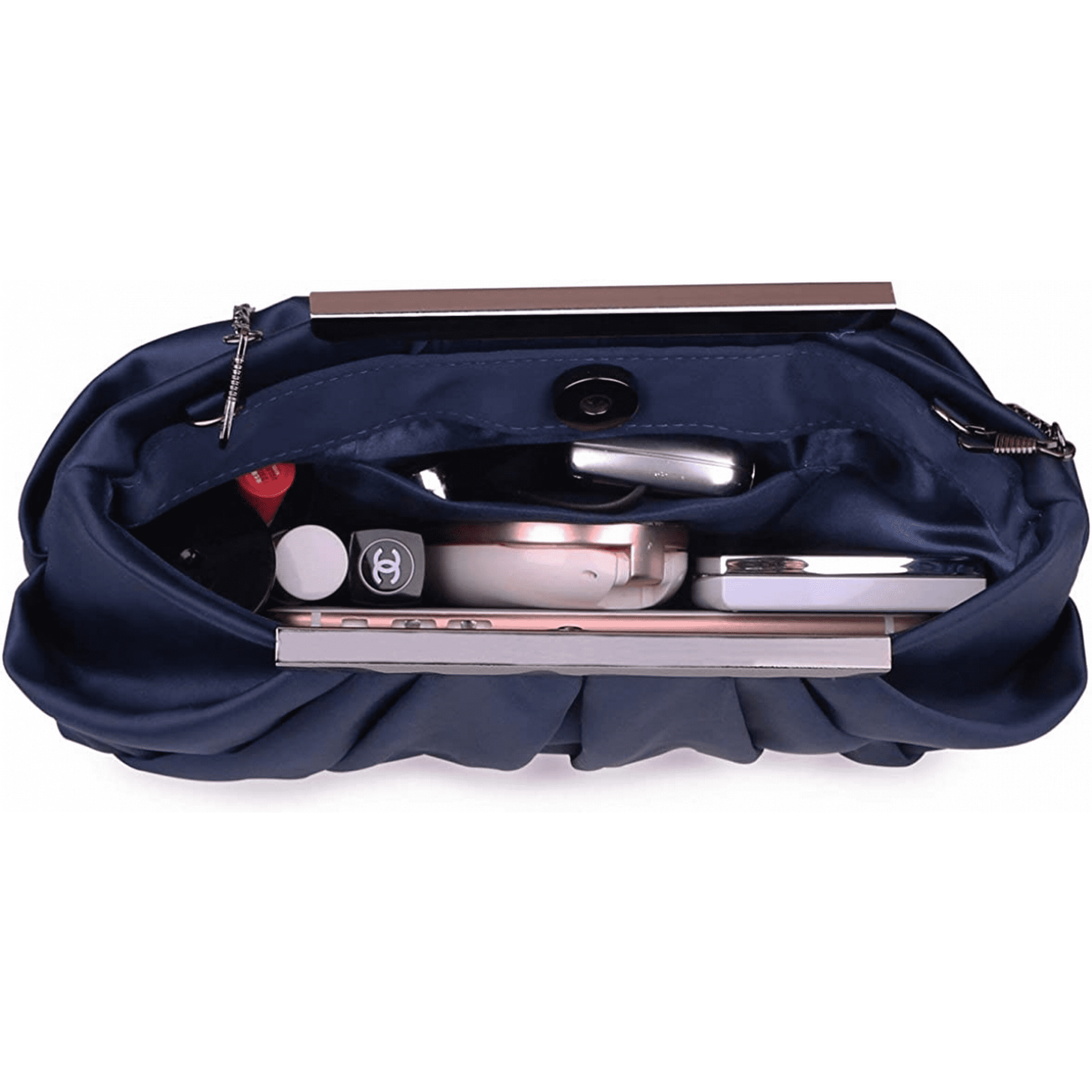 Womens Pleated Satin Evening Handbag Clutch Navy Clutch Purse With Detachable Chain Strap Wedding Cocktail Party Bag Walmart