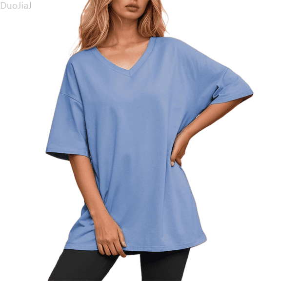 Duojiaj Women's T Shirts For Everyday Wear Casual V Neck Loose Fit Short Sleeve Tee For Home And Outdoor Activities Ideal For Year Round Comfort And Versatile Styling Women's T-Shirts