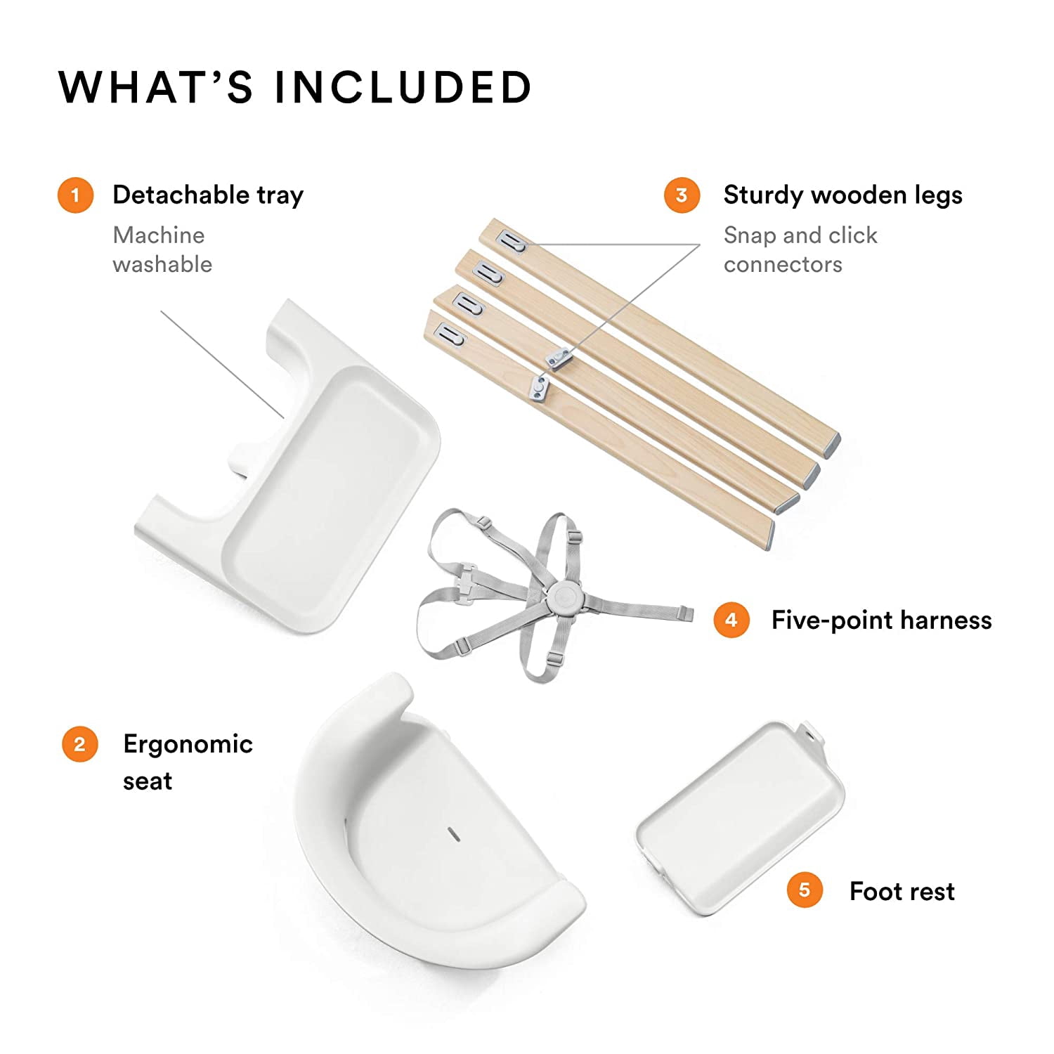 Stokke Clikk White High Chair with Safety Harness and Tray