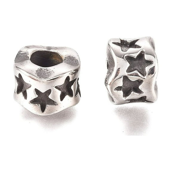304 Stainless Steel European Beads Large Hole Beads Rondelle with Star Silver 9x7mm Hole: 4mm 1pc