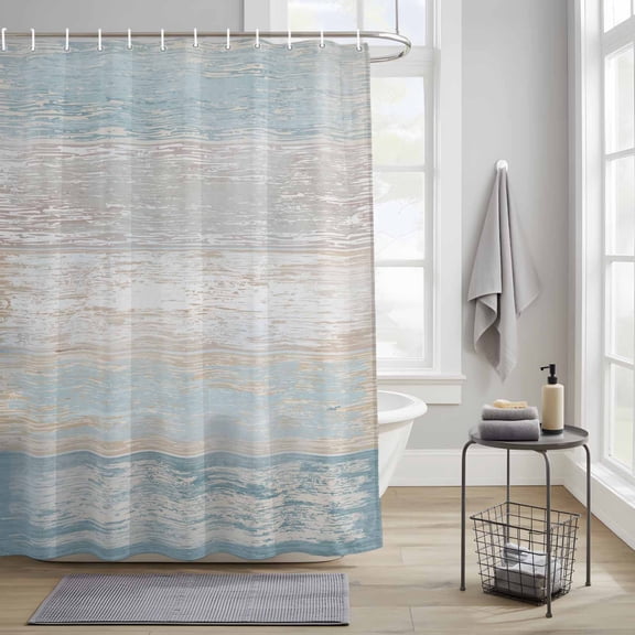 Vintage Fabric Shower Curtain for Bathroom Waterproof Polyester Bath Curtain with 12 Hooks Blue Gradient Texture Wood Grain Distressed Washable Shower Curtain with Grommets 36"x72"