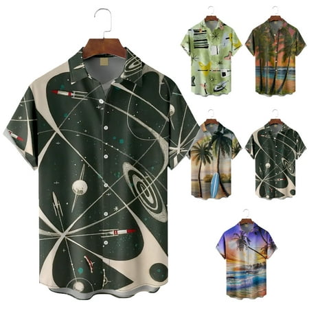 

Men s Short Sleeve Button Down Tee Shirts Regular Relaxed-Fit Bowling Shirts Up to 8XL