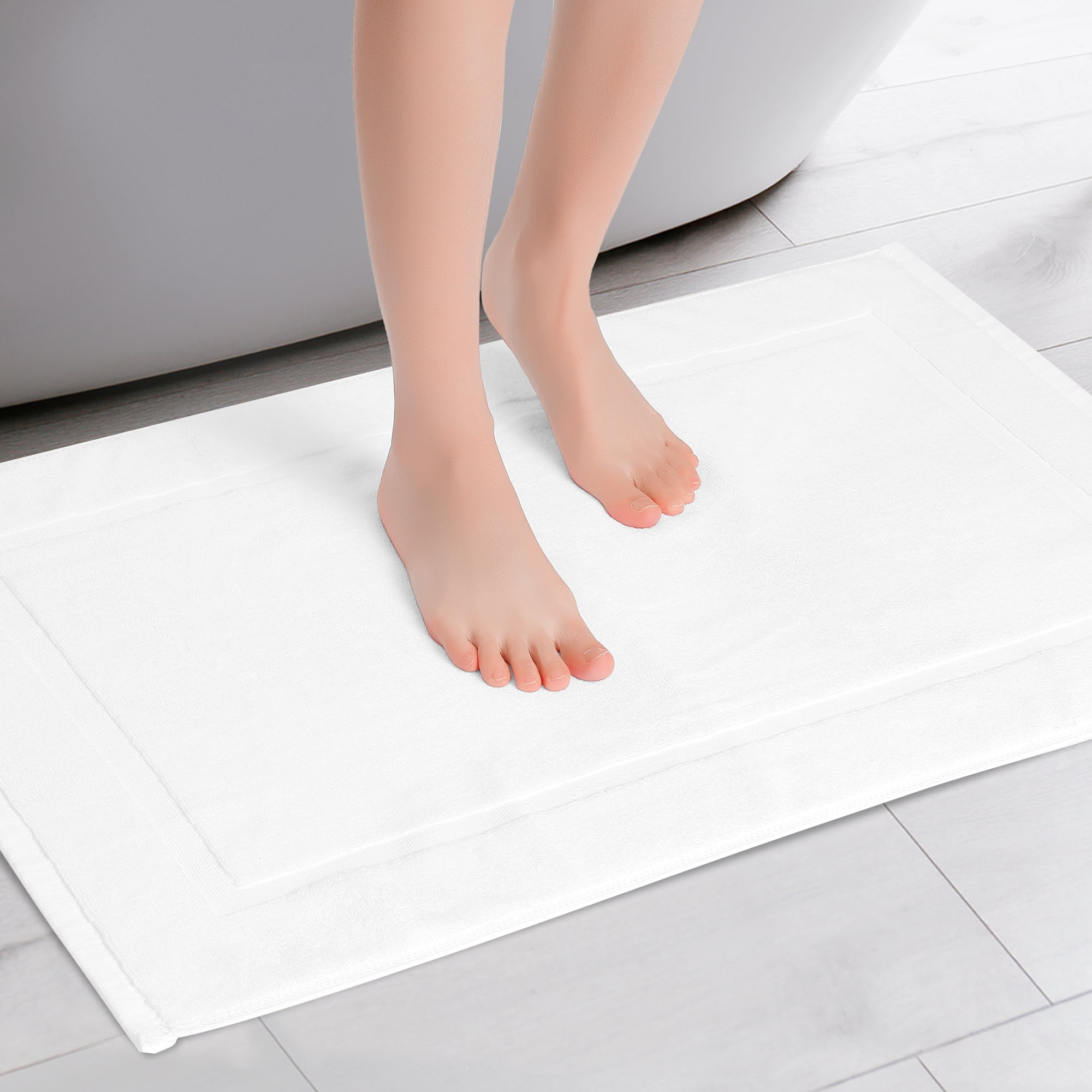 Unique Bargains 3 Pcs Towel Cotton Banded Mat Reversible Step Out Rug White 16" x 24"