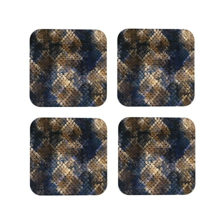 

Junzan Watercolor Snake Skin Print Coasters for Drinks - Leather Coasters Set of 4 for Coffee Table for Housewarming/Kitchen/Bar/Decor-Square