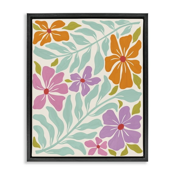 Stupell Industries Floral Energy Pattern Plants & Flowers Painting Black Floater Framed Canvas Art Print Wall Art, 17 x 21