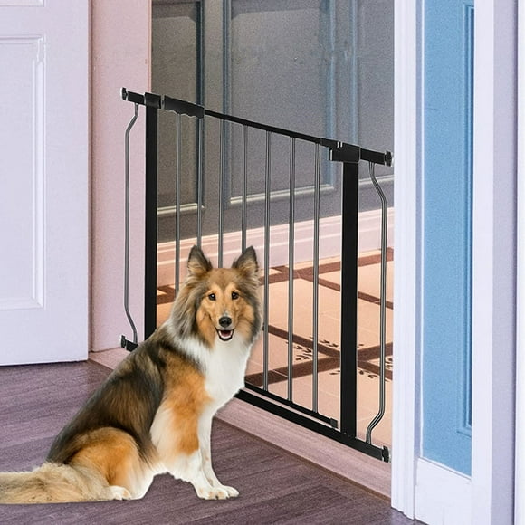 Top of Stairs Safety Gate, Walk Thru Pet Dog Gates Expandable Dog Fence, Black
