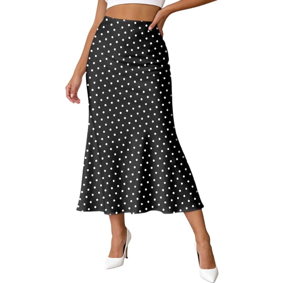 XIAOCHA Women's Summer Polka-Dot Skirt High-Waist Casual Date Midi Skirts