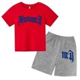 thumbnail image 1 of Ensemble 2 Pcs T-Shirt d'Été pour Enfants à Imprimé de Marque Gothique Haut + Short Ensemble 2 Pcs Manches Courtes Décontracté Mode Garçons Fille Enfant, 1 of 5