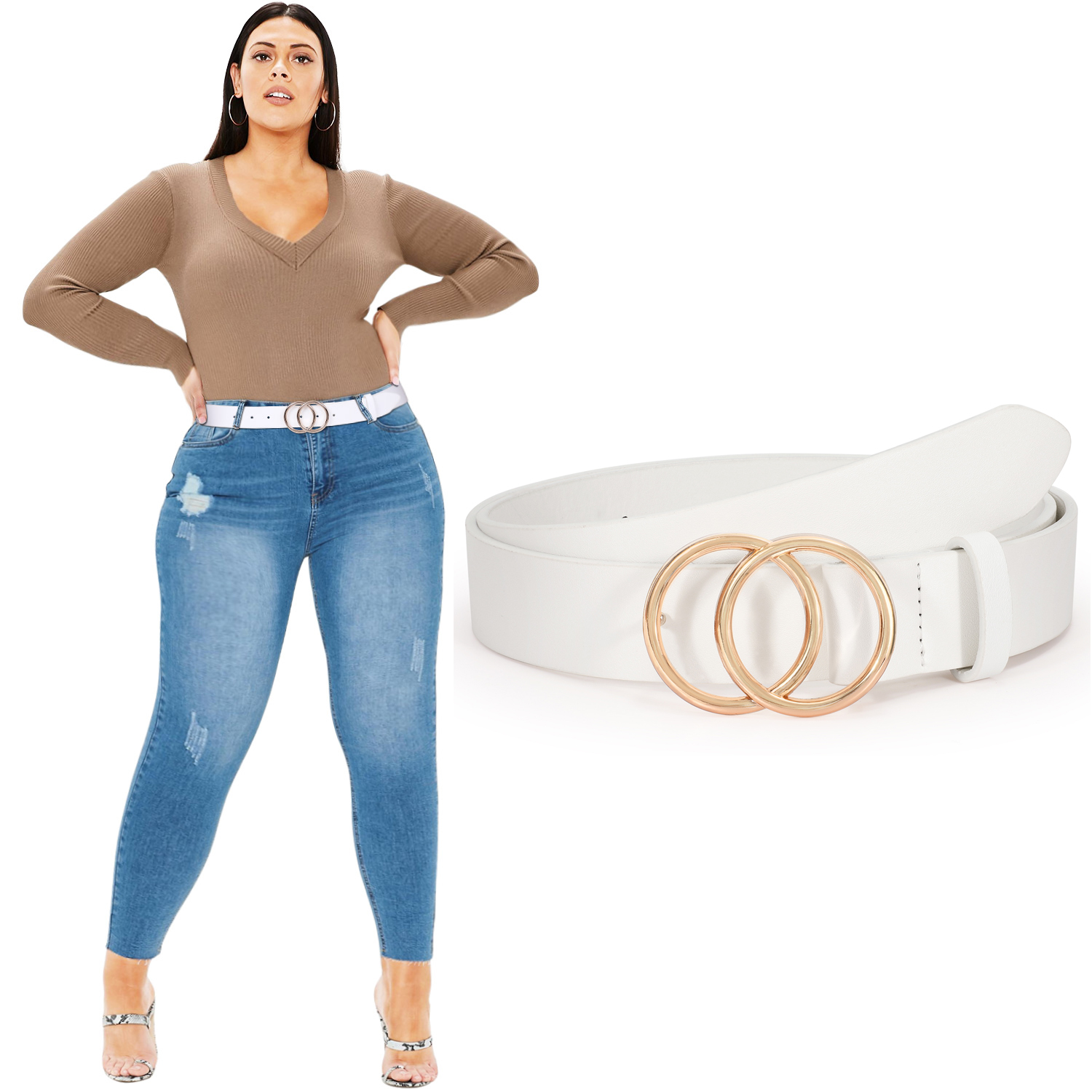 JASGOOD Plus Size Belts for Women Leather Belts Ladies Dress White