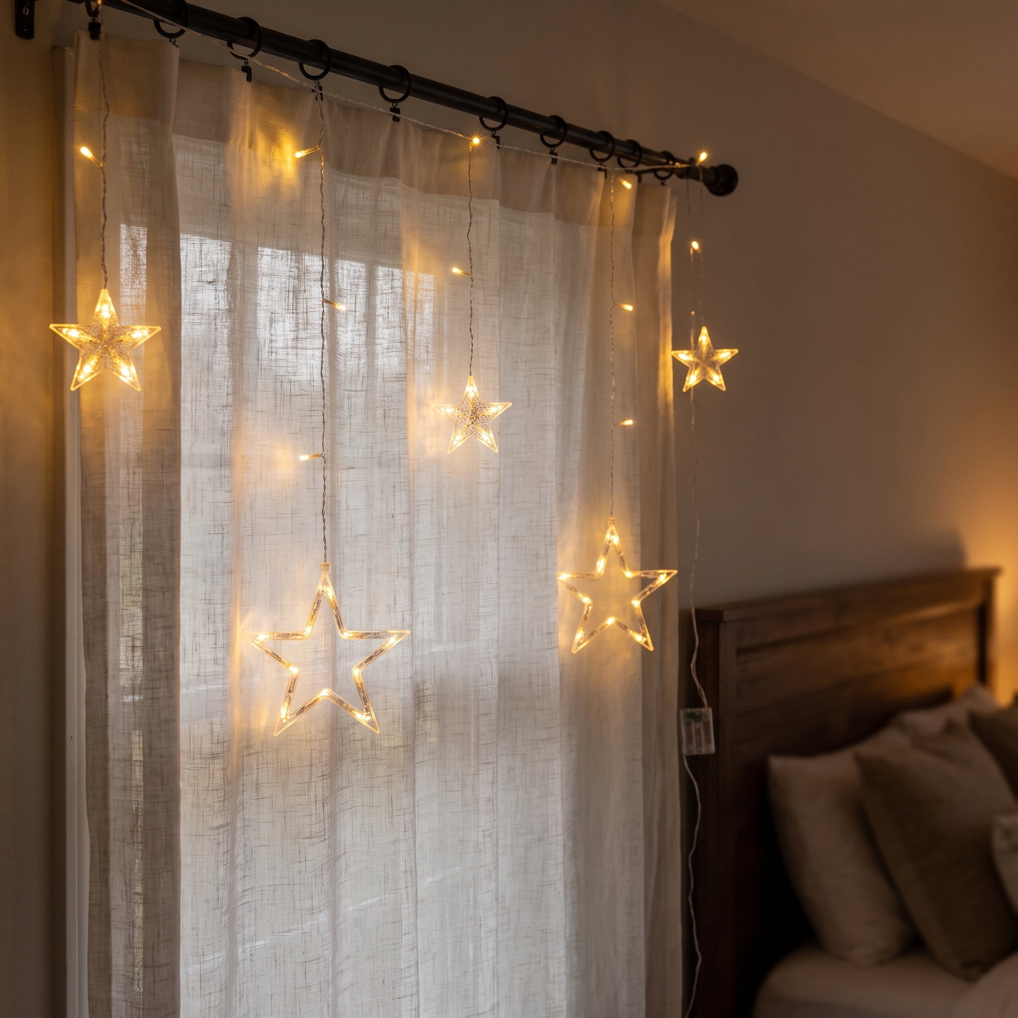 Unique Bargains Star Hanging Starry Night Light 8.2 ft Warm White Battery or USB Powered