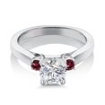 thumbnail image 3 of Gem Stone King 925 Sterling Silver Lab Grown Diamond and Red Rhodolite Garnet Engagement Ring for Women | 0.92 Cttw | Round 6MM | Gemstone April Birthstone | Size 7, 3 of 6