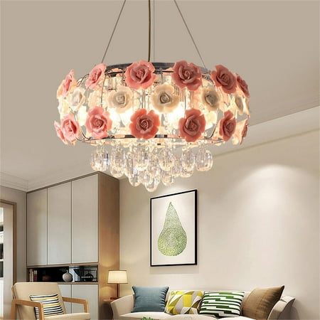 

Wuzstar Pink Rose Flower Chandelier Modern Crystal Ceiling Light for Girls Bedroom Living Room 50cm