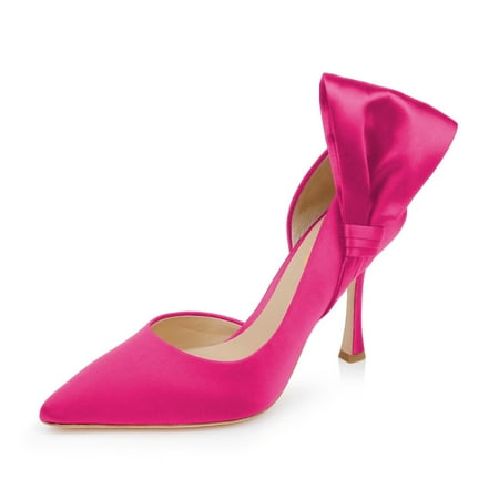 XYD Women Graceful Pointed Closed Toe Bow Side Pumps Stiletto High Heels Slip-on D Orsay Elegant Bridal Ladies Shoes Size 7.5 Pink