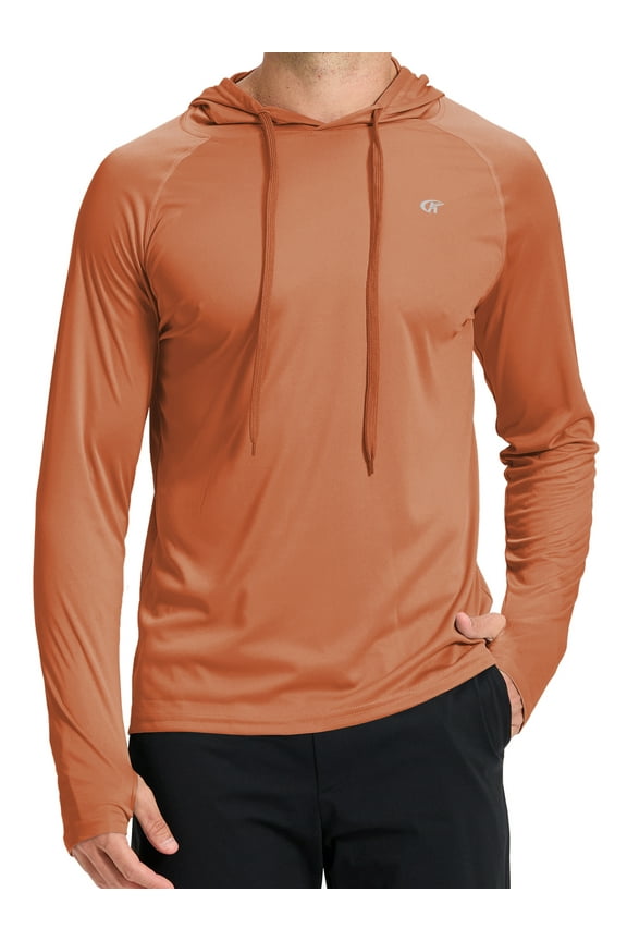Men's UPF 50+ Long Sleeve Sunscreen Hoodie UV Sun Protection Hoodie with Thumbholes for Workout Fishing Hiking Sports Long Sleeve Hoodie Orange M