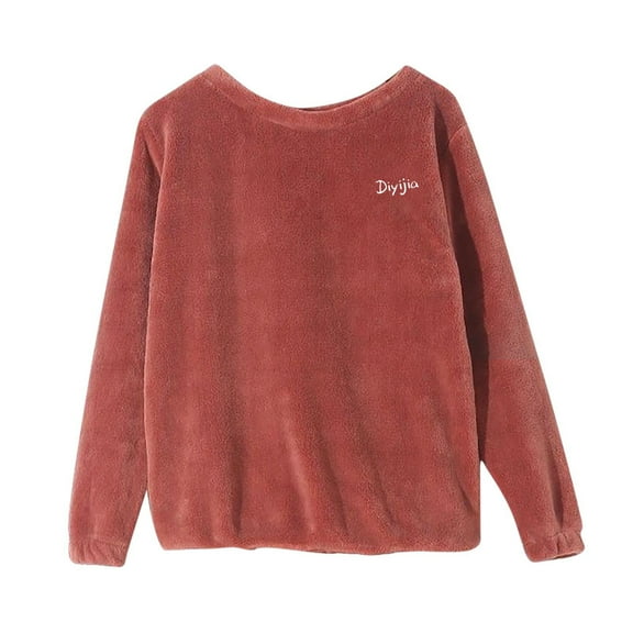 Ashirexll Fleece Pajamas Women, Fuzzy Pajamas for Women, Loose Solid Color Winter Plush Velvet Warm Sleepwear Long Sleeve Loungewear
