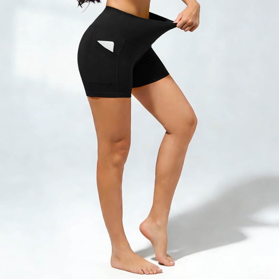 GERsome Womens Biker Shorts with Pockets High Waist Tummy Control Workout Shorts for Yoga Workout Running Black Size S