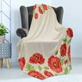 thumbnail image 4 of Floral Soft Flannel Fleece Throw Blanket, Illustration of a Card Poppy Flowers Floral Arrangement Pattern Artwork, Cozy Plush for Indoor and Outdoor Use, 50" x 60", Red and Beige, by Ambesonne, 4 of 5