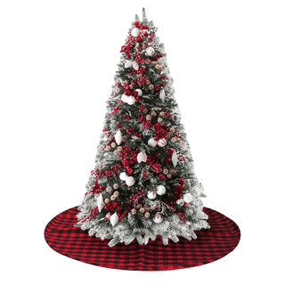 HIAGROW 24 inch Valentines Day Tree Collar, 17 Mode Lights Christmas Tree  Skirt Decoration, Red Black Plaid Lighted Tree Collars with Remote for