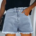 thumbnail image 2 of Huesdet Women's High Waisted Denim Shorts Casual Ripped Summer Hot Short Jeans Frayed Distressed Jeans Shorts with Pockets(Light Blue,S), 2 of 9