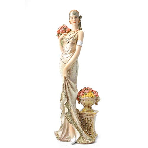 Comfy Hour Glamour Elegance Victorian Style Lady Collection Elegant Slim Lady Holding A Bunch of Flowers Collectible Figurine, 13-inch Height, Gold, Polyresin