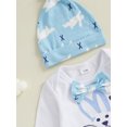 thumbnail image 4 of SUNSIOM Baby Boys Girls Spring Outfits Bunny Letter Pattern Crew Neck Long Sleeve Rompers with Pants Hats 3 Pcs Set for Easter, 4 of 6