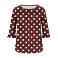 thumbnail image 7 of Women's Elbow-Length Ruffle Sleeve Top with Random Polka Dots and Stripe Detail, Round Neck Comfort T-Shirt for Casual Wear, 7 of 7