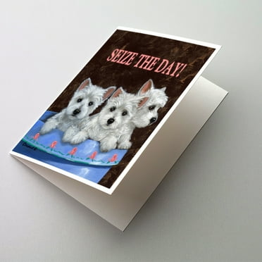 Caroline's Treasures Westie Seize the Day Greeting Cards with Envelopes, 5" x 7" (8 Count)