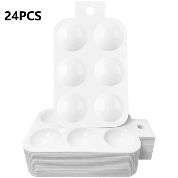 Yooshoverk 24 Pack Paint Palette Trays 6-Well Artist Mixing Tray w/ Thumb Hole Disposable White Plastic Paint Holder for Acrylic Oil Watercolor Classroom Studio Art Supplies