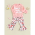 thumbnail image 3 of Bagilaanoe 2Pcs Baby Girl Valentine's Day Clothing Sets Toddler Letter Print Long Sleeve Sweatshirts Tops + Flare Trousers 6M 9M 12M 2T 3T 4T Kids Pants Set, 3 of 9