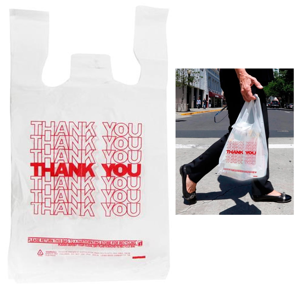 50pcs Carry Out Bags Retail Shop Grocery Plastic Shopping Thank You Clear P W1B5 