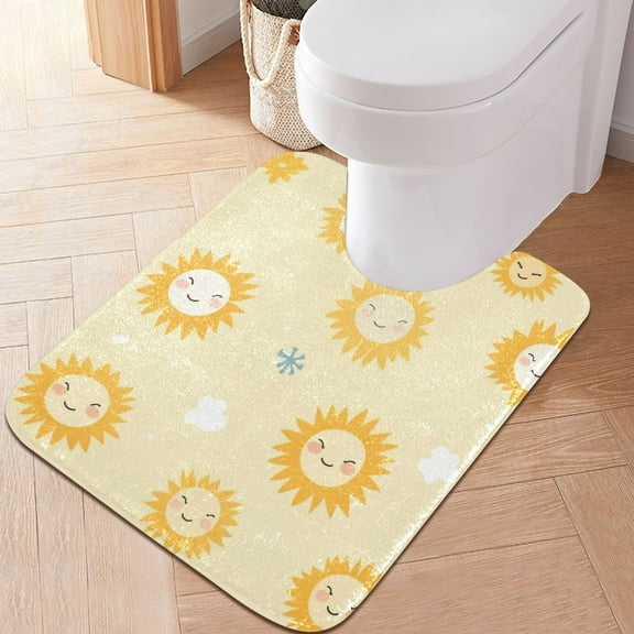 Toilet Rug U-Shaped Bathroom Rugs Non-Slip Soft Plush Machine Washable Contour Bath Mat Happy Sun Face 24x20