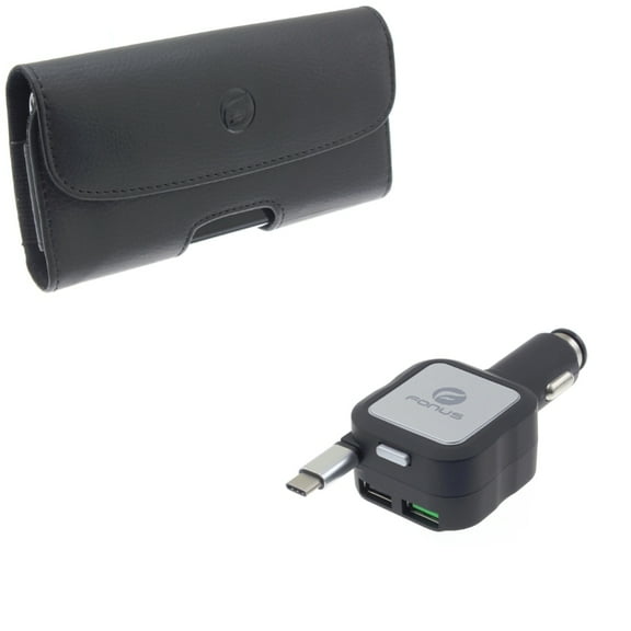 Car Charger & Case Belt Clip for Samsung Galaxy S22 Plus,S20 Fan Edition,S21 FE 5G - Retractable 4.8Amp Type-C + Leather Holster Cover Combo