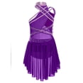 thumbnail image 2 of Oyolan Justaucorps-Robe Sans Manches à Col Licou pour Filles, Superposition en Maille, Dos à Bretelles, Ballet Lyrique, Tenue de Danse, Violet 6, 2 of 5