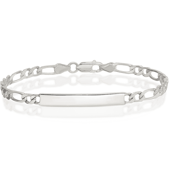 925 Sterling Silver Engraveable Figaro Link Name Bar Identification ID Bracelet