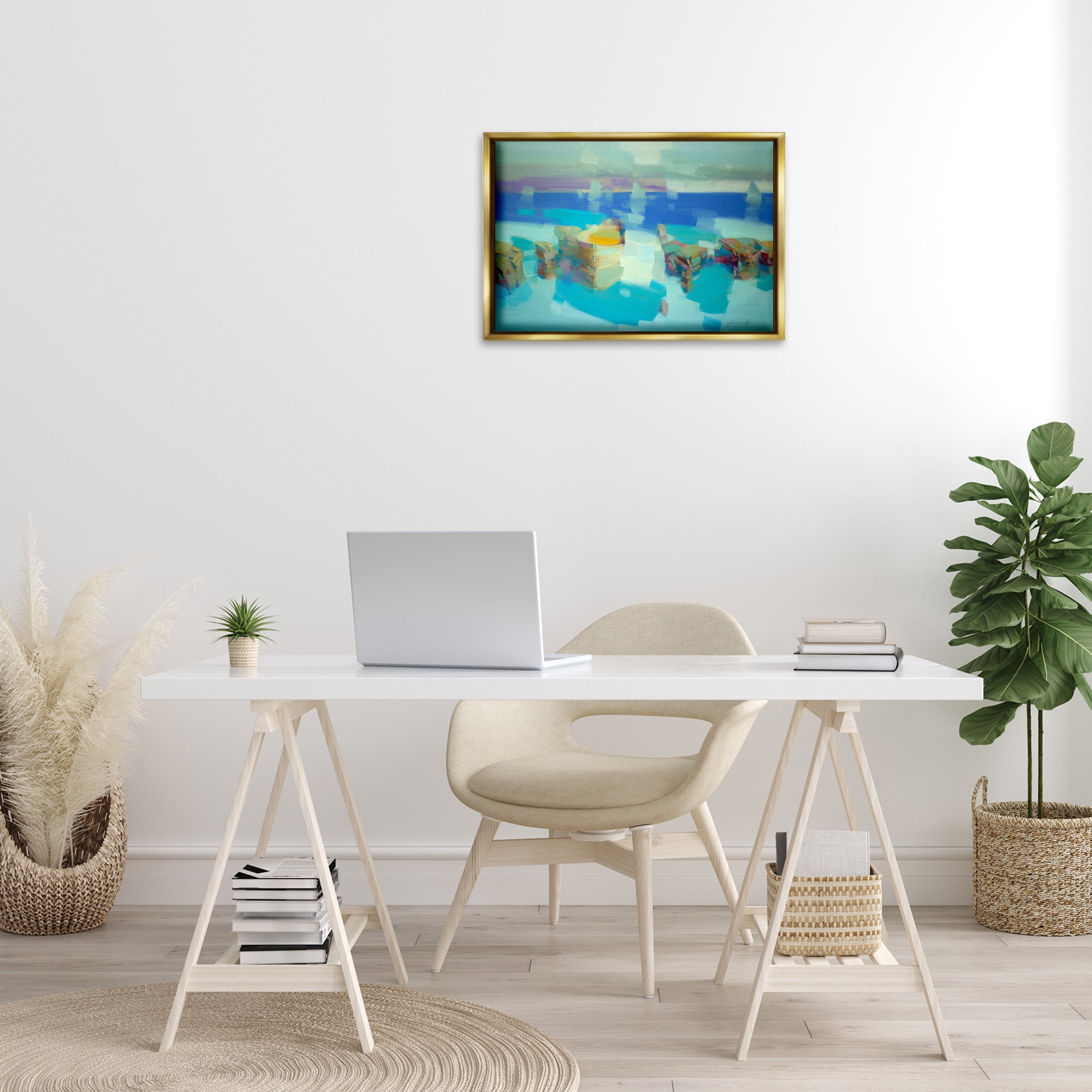 Stupell Industries Abstract Nautical Cliffs Abstract Painting Gold Floater Framed Canvas Art Print Wall Art, 25 x 17