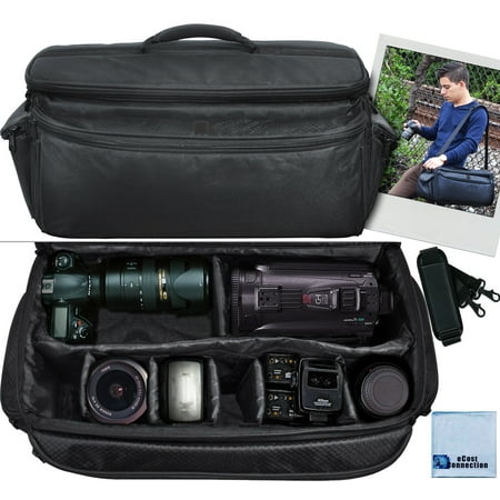 Extra Large Soft Padded Camcorder Equipment Bag / Case For Canon, Nikon, Sony, Samsung, Olympus & Pentax + eCostConnection Microfiber (Best Large Camera Bag)